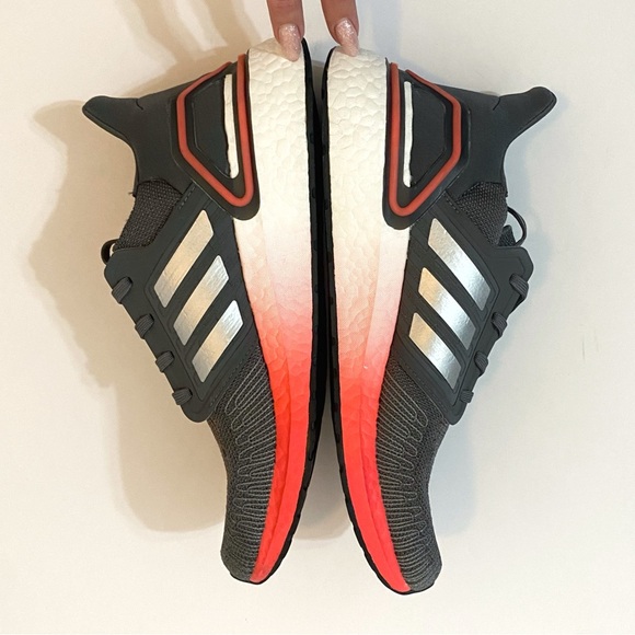 ADIDAS GRAY PINK SILVER ULTRABOOST 20 LACE UP KNIT SNEAKERS - Picture 3 of 8